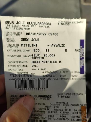 Pour l'anecdote, à l'étranger je me fais appeler Mathilda car plus simple à prononcer. Là, même en donnant mon passeport, ce billet de ferry pour la Turquie est au prénom de Mathilda ! 